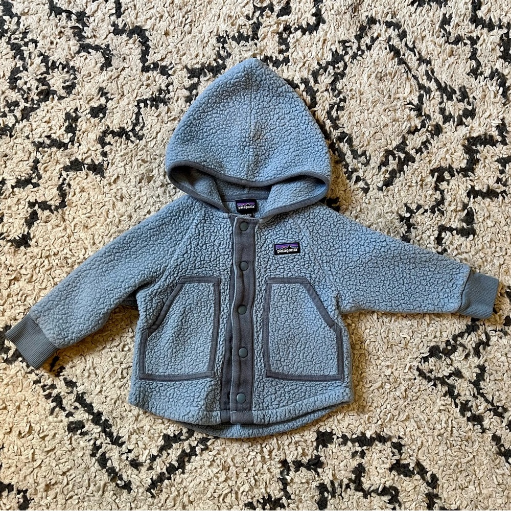 Patagonia Baby Blue Hooded Fleece Jacket 12-18 months